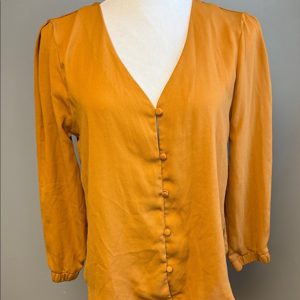 OLM Mustard Yellow Button Front Blouse Women’s Size M